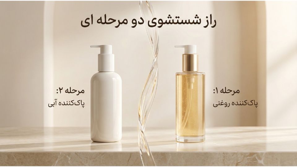 شستشوی دو مرحله ای صورت با استفاده از پاککننده روغنی و شوینده آبی