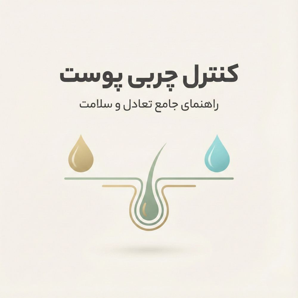 تصویر مینیمال و لوکس با عنوان کنترل چربی پوست و نماد تعادل بین آب و چربی