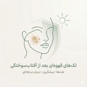 تصویر کاور مقاله درباره لک‌های قهوه‌ای بعد از آفتاب‌سوختگی با نماد آفتاب و محافظت پوستی.