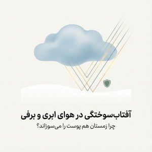 تصویر مینیمال درباره آفتاب‌سوختگی در هوای ابری و برفی با عبور UV از ابر و بازتاب از برف