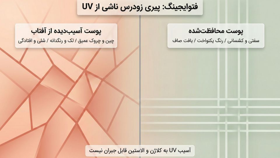 مقایسه مفهومی پوست آسیبدیده از آفتاب و فتوایجینگ با پوست سالم و محافظتشده