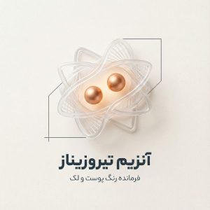 تصویر مینیمال و لوکس ساختار آنزیم تیروزیناز با هسته مس فعال، نماد علمی تولید رنگدانه پوست.