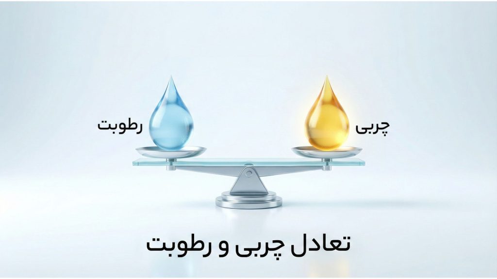 مقایسه تعادل بین هیدراتاسیون (آب) و سبوم (چربی) در پوست سالم.