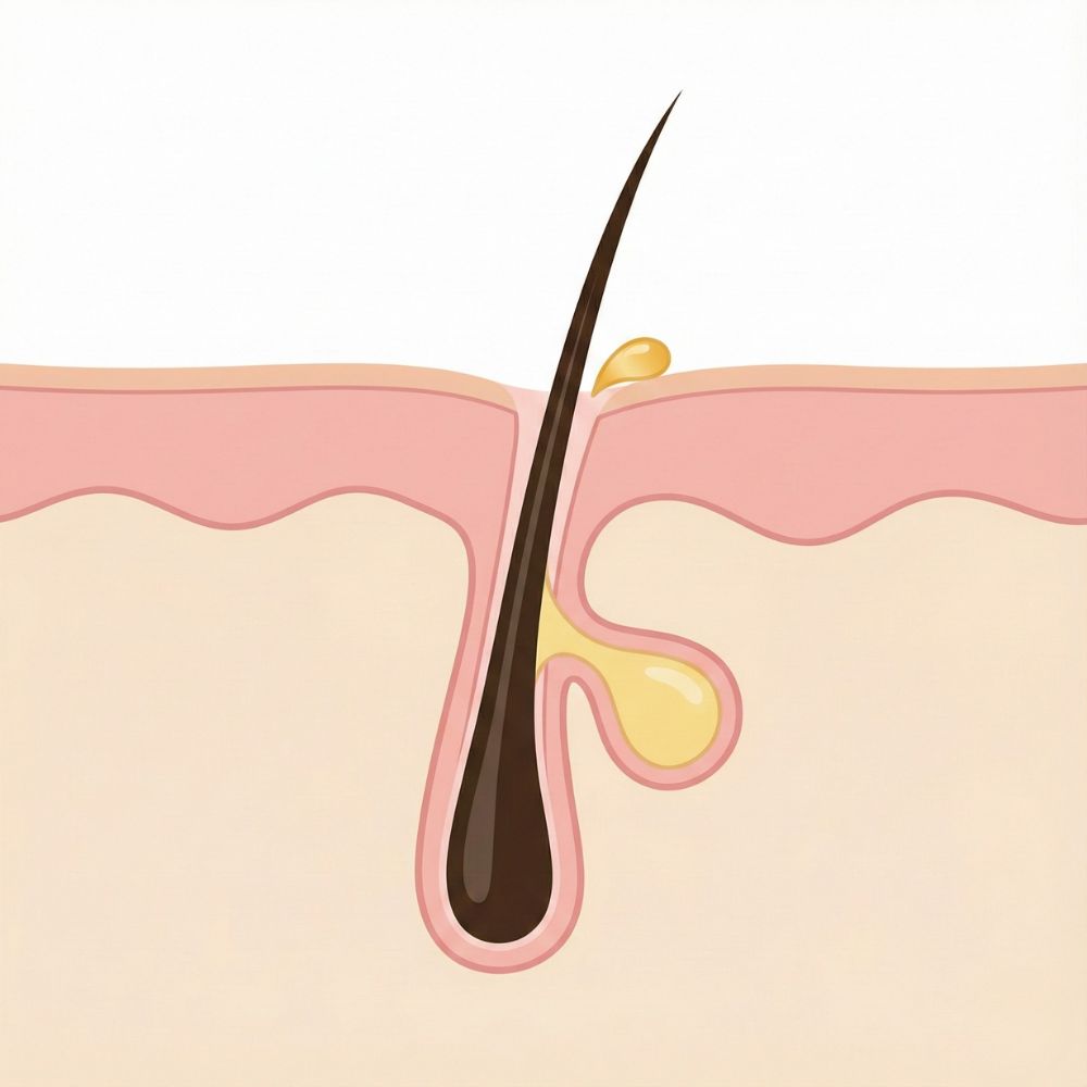 تصویر میکروسکوپی و سه بعدی از ترشح قطره سبوم (چربی طبیعی پوست) از منافذ صورت.