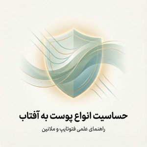 تصویر شاخص مینیمال درباره حساسیت انواع پوست به آفتاب و مفهوم فتوتایپ پوست با نماد سپر محافظتی