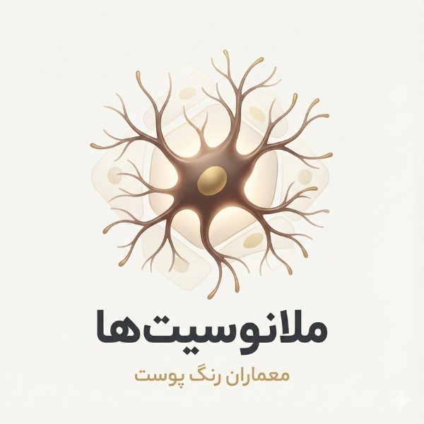 تصویر مینیمال و لوکس سلول ملانوسیت با شاخک‌های دندریتیک که عنوان مقاله ملانوسیت‌ها را نمایش می‌دهد