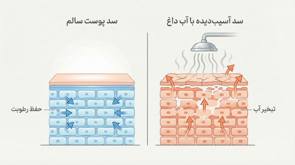 مقایسه سد دفاعی پوست سالم و پوست آسیبدیده با آب داغ و تبخیر رطوبت