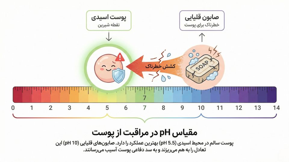 نمایش آسیب اسکراب‌های خشن به سطح پوست و نابودی تعادل میکروبیوم مانند بولدوزر روی جنگل