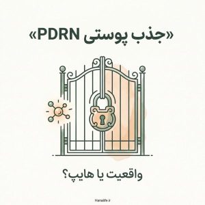 تصویر هرو مقاله جذب پوستی PDRN با متافور دروازه قفل و مولکول PDRN در سبک لاین‌آرت مینیمال هانالایف