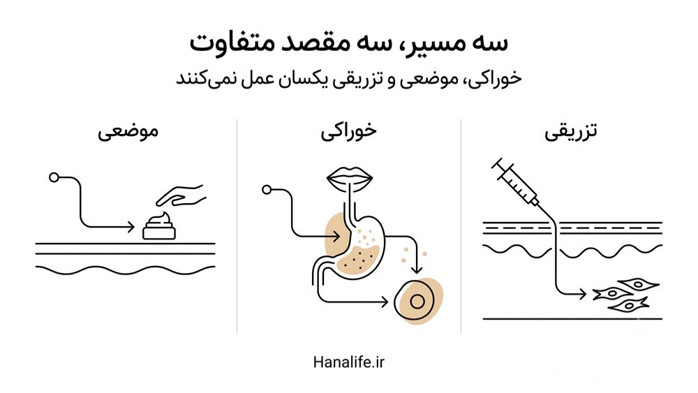 مقایسه مسیر کلاژن خوراکی موضعی و تزریقی در پوست