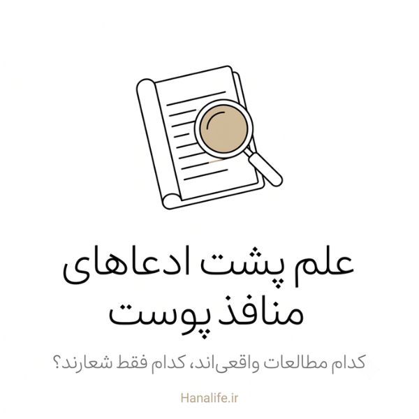 دفترچه آزمایشگاهی و ذرهبین، نماد تحقیقات علمی منافذ پوست — هانالایف