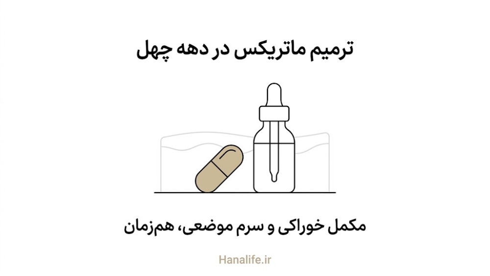 ترکیب مکمل خوراکی و سرم موضعی برای ترمیم ماتریکس — روتین دهه چهل به بعد — هانالایف