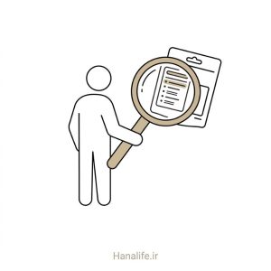 کارآگاه در حال بررسی دقیق لیبل و فهرست ترکیبات یک بسته مکمل کلاژن با ذرهبین — لیبل کلاژن — هانالایف