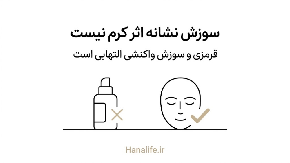 نماد ضربدر کنار شیشه کرم و نماد تیک کنار صورت آرام برای اصلاح باور غلط قرمزی و سوزش