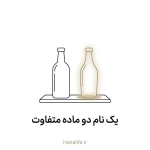 دو شیشه بیبرچسب یکسان کنار هم روی قفسه که دو محصول متفاوت تزریق ژل صورت را نشان میدهند — تزریق ژل صورت — هانالایف