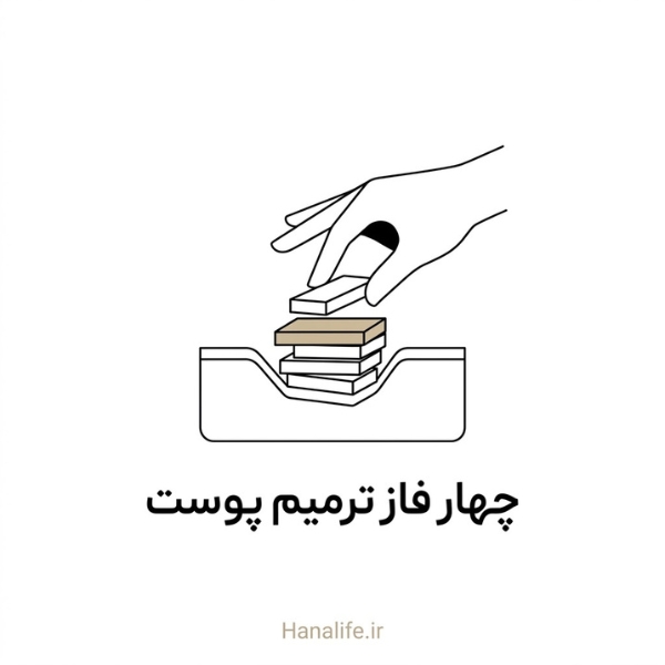 تصویر مفهومی چهار فاز ترمیم زخم پوست با استعاره ساختوساز — ترمیم زخم پوست — هانالایف