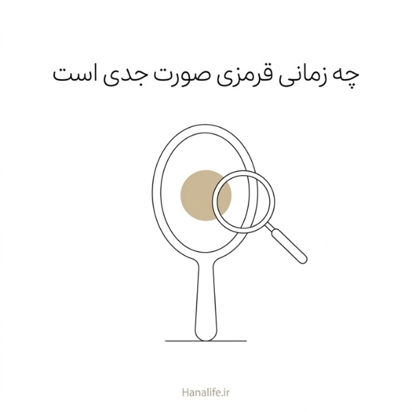 آینه دستی با ناحیه قرمز و ذرهبینی نزدیکشونده برای بررسی دقیقتر — قرمزی صورت خطرناک — هانالایف