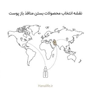 نقشه جهان با سه نقطه کره، غرب و ایران و مسیر انتخاب سرم — مقایسه برندهای ضدمنافذ — هانالایف