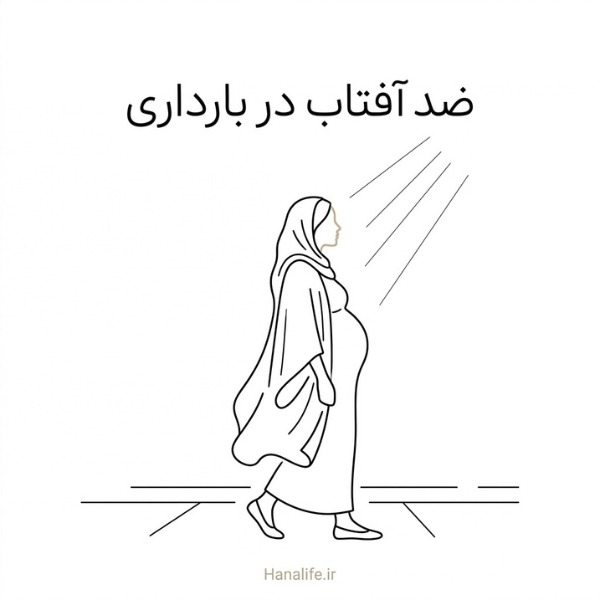 زن باردار با پوشش سر در حال ایستادن زیر نور آفتاب؛ فقط صورت او در مسیر نور باز مانده است — ضد آفتاب در بارداری — هانالایف