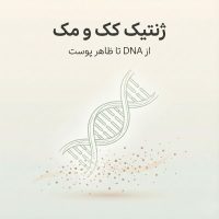 تصویر مفهومی ژنتیک کک و مک با نمایش مارپیچ DNA که به نقاط کک و مک روی پوست تبدیل می‌شود
